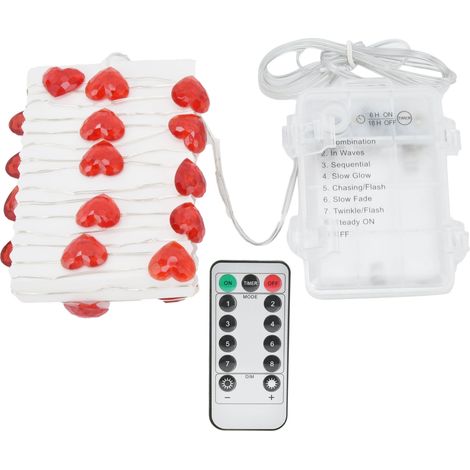 Guirlande lumineuse 30 LED en forme de cœur, fil de cuivre de 3 mètres, blanc chaud, pour décoration extérieure de fête et Saint-Valentin