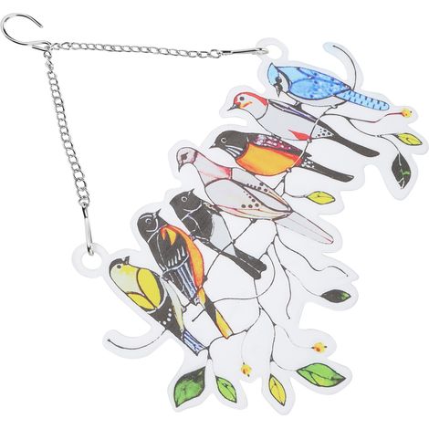 Plaque décorative suspendue pour fenêtre avec oiseaux sur fil - Attrape-soleil avec chaîne - Idée cadeau pour passionnés d'oiseaux - 21x12 cm (1/5)
