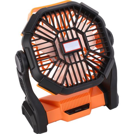 Multifunktionaler Campingventilator mit LED-Laterne, 8000 mAh, tragbarer Outdoor-Ventilator mit Powerbank für Camping, Angeln und Notfälle (auch bei Hurrikanen) – Orange