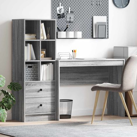 vidaXL Schreibtisch mit Schubladen mit Regal 2 pcs Graues Sonoma (1/5)