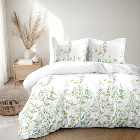 Parure de Couette 240x260 cm en Percale de Coton Douce Housse + taie Blanc (1/5)