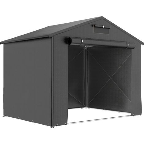 Abri de jardin tente garage 247x180x202 cm, tente étanche avec porte fermeture éclair enroulable, fenêtre ventilation, gris foncé (1/5)