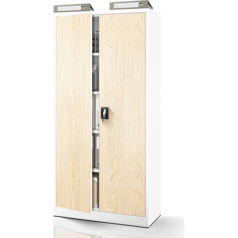 Armoire en métal verrouillable JAN, 900 x 1850 x 400 mm, Eco Design: blanc/ chêne de sonoma