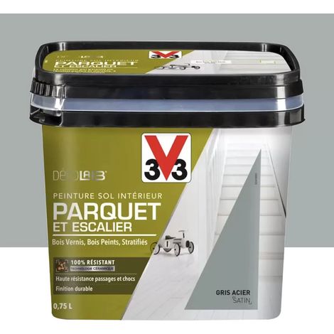 Peinture Sol Parquet Escalier V33 Déco LAB Gris Acier 0,75 L (1/4)