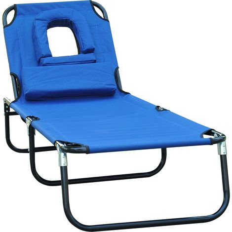 Chaise longue pliante de jardin bleue - Fauteuil inclinable avec dossier réglable 4 positions, appui-tête et ouverture visage, supporte 120 kg, idéale pour camping, balcon (1/5)