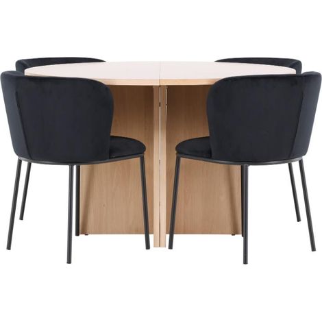 Strada Essgruppe Ausziehtisch Ø120cm, 170cm und 4 Stühle whitewash, schwarz.