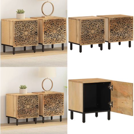 Comodini 2pz 40x33x46 cm in Legno Massello di Mango - Comodino mango - Comodino in legno massello