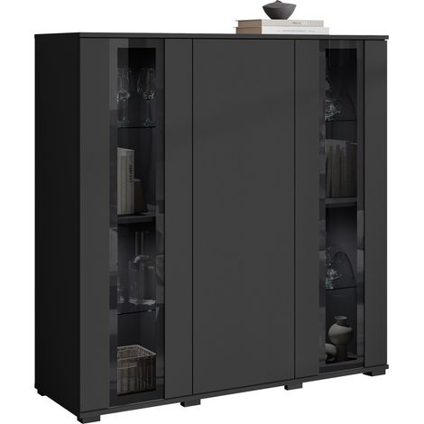 Aparador Torcame 100, Negro, 122x120cm, Número de puertas: 040cm, Vidrio templado, Aglomerado laminado (1/5)