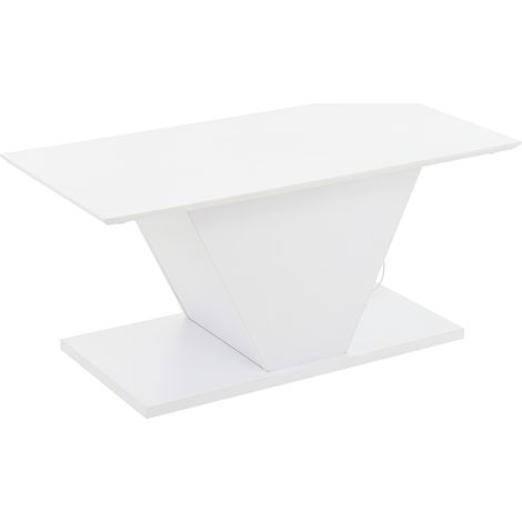 V-förmiger Wohnzimmertisch mit LED 100x50x46 cm Hochglanz weiß MODENUIT (1/5)