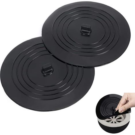 [MAI UTILIZZATO]  2 pezzi Tappo per scarico cucina, Tappo con ventosa in silicone, Tappo per vasca da bagno, per cucine, bagni e lavanderie Tappo per scarico universale, Nero, 15 cm-INHHUB