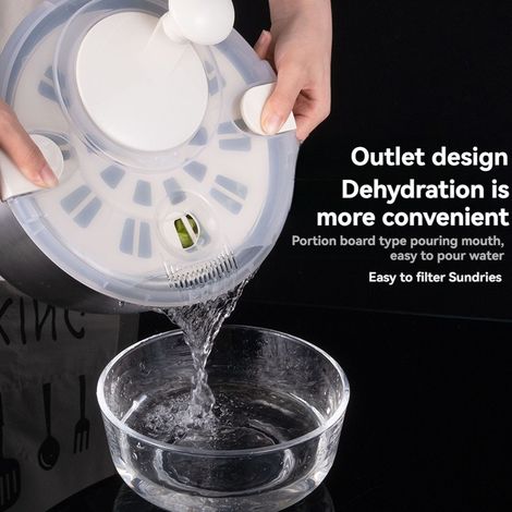 Essoreuse à salade grande capacité (6,3 L), essoreuse manuelle pour la préparation des légumes, essoreuse à fruits et légumes à pompe à une main avec bol et passoire, compatible lave-vaisselle. (1/2)