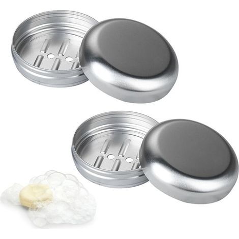 Lot de 2 porte-savons de voyage en aluminium de 100 ml avec couvercles métalliques et trous d'égouttement, parfaits pour la douche, les voyages, la randonnée, la salle de bain, l'école et la salle de (1/4)