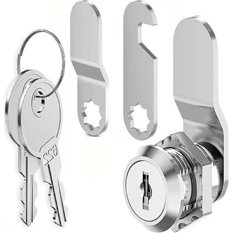 Mailbox Lock, Security Lock with Matching Key, Silver Metal Cam Lock, Cylindrical Mailbox and Dresser 16mm (1/5)