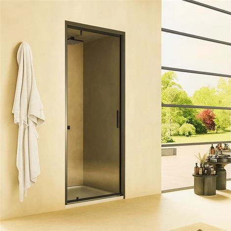 Nicchia doccia 80 cm Rio a pivot vetro 6 mm trasparente H 195 nero (1/5)