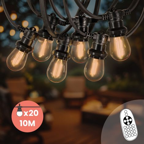 SKYLANTERN® - Guirlande Guinguette 10M 20 Bulbes Filament Ambré avec Variateur de Luminosité et Télécommande - Guirlande Lumineuse Ampoule E27 Transparente à Intensité Variable - Guinguette (1/5)