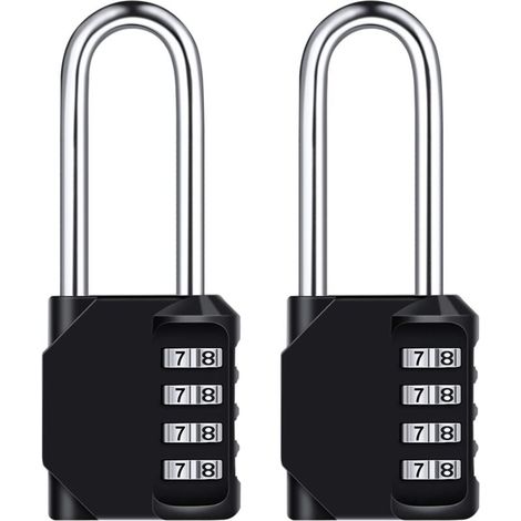 SABIR Cadenas à Combinaison Long 6.7cm, [2 Pièces] Imperméabiliser Serrure Combinée 4-Chiffres, Métal Résistant Aux Intempéries & en Acier Galvanisé, pour les Ecoles, Gymnases et Casiers Noir (1/5)