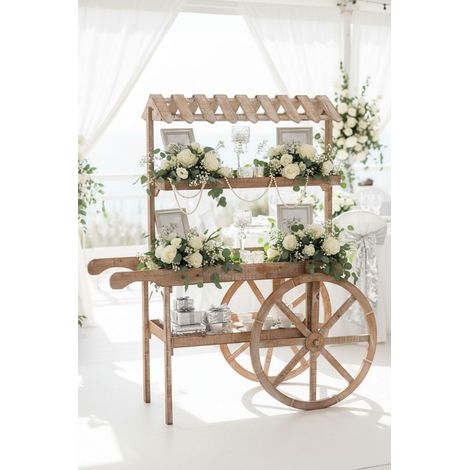 Carritos Candy Bar - Carrito Candy Bar Madera Strawberry Envejecido - Marrón Envejecido