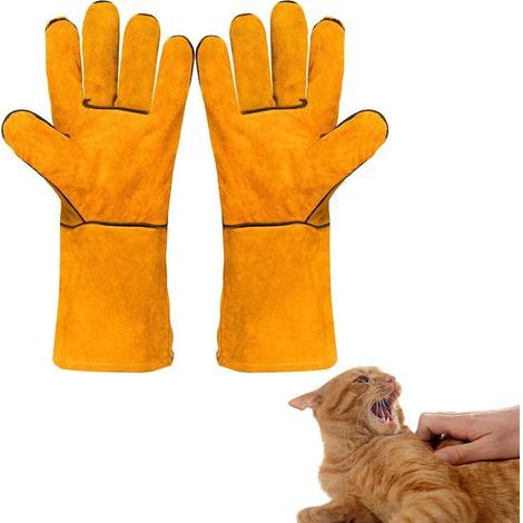 Gants de Protection Anti-morsure, Gants de Traitement des Animaux, Gants de Manipulation D'animaux, Gants de Travail en Cuir, Protégez Vos Mains des Morsures, 1 Paire (1/5)