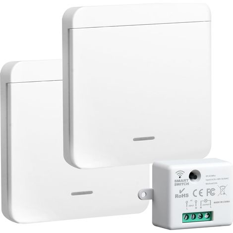 230V Interrupteur sans Fil Kit 433MHz RF avec Récepteur 10A, Interrupteur d’éclairage sans Fil Kit Télécommandé avec 1 Emetteur et 2 Contrôleur pour Maison Intelligente (1/5)