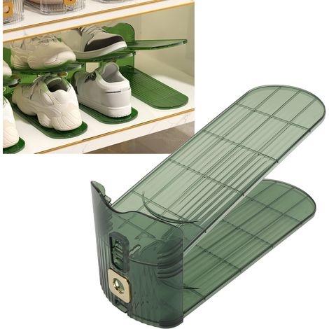 Doppelstöckiges Schuhregal für den Kleiderschrank – Modulares Aufbewahrungssystem aus grünem PET – Set mit 2 Regalen und 6 rutschfesten Zubehörteilen (1/5)
