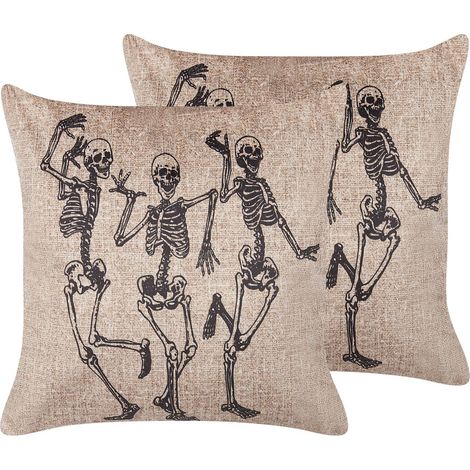 Dekokissen 2er Set MORTESTI Samtstoff 45 x 45 cm Hellbeige Abstraktes Muster
