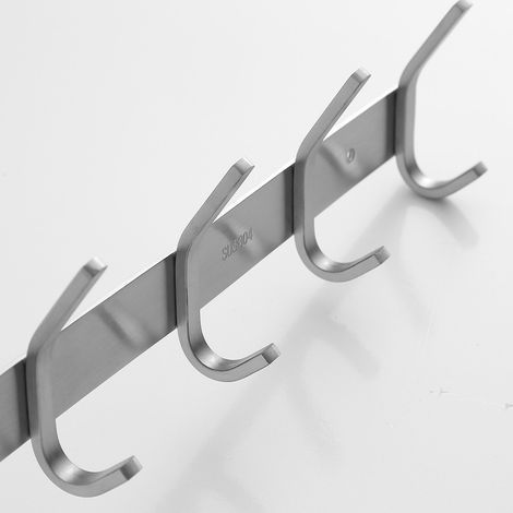 Appendiabiti da parete in metallo per bagno, 4 ganci, gancio da parete per bagno, acciaio inox SUS304, finitura spazzolata, 2 pezzi (1/5)