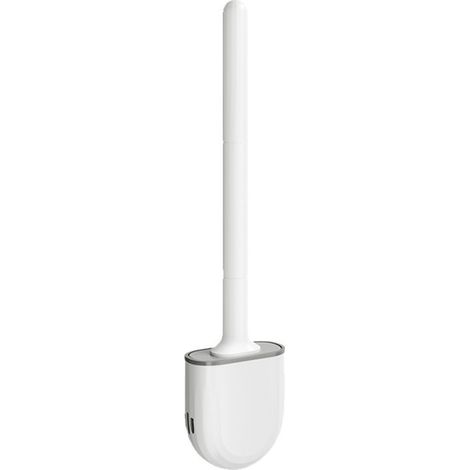 Ensemble brosse WC et support Tête de brosse flexible avec poils en silicone, taille compacte pour le rangement et l'organisation, fentes de ventilation, blanc (1/5)