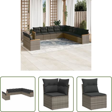 vidaXL Canapé en résine - Salon de jardin 11 pcs avec coussins gris résine tressée (1/5)