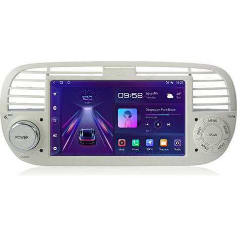 Carplay Autoradio pour Fiat 500 2007-2015 noir écran 7 pouces Android 14 2+64G JUNSUN