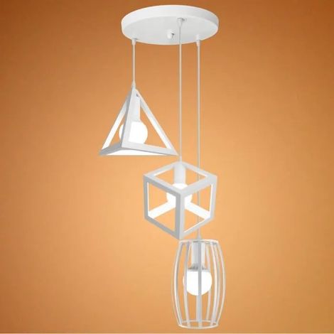 U-Do Suspension Luminaire 3 Lampes Vintage Cage Méta Lustre Industriel pour Salon Cuisine Chambre Blanc (1/4)