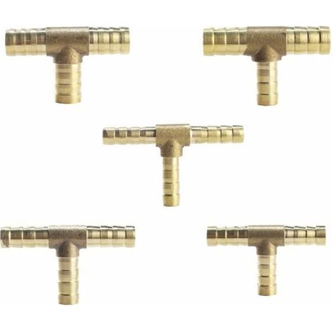 (10mm)5 Pièces Raccord en laiton de tuyau de carburant de manière à 3 voies en T pour tuyau de gaz à air comprimé (1/4)
