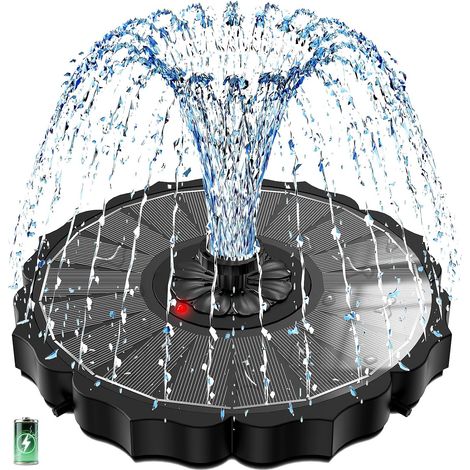 Fontaine Solaire avec Indicateur de Batterie & 2000mAh, Pompe à Fontaine Solaire en Verre 3.5W Version 2026, Fonctionne par Temps Nuageux, 8 Buses pour Bac à Oiseaux, Jardins, Bassins, Extérieur
