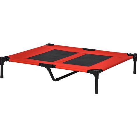 Cama Elevada para Mascotas Portátil con Zona de Malla Transpirable Tela Oxford 91,5x76,2x18 cm Rouge