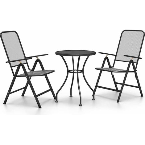 Set da Pranzo per Giardino 3 pz Salotto da Giardino Rete Metallica Espansa Antracite (1/5)
