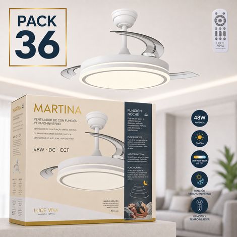 Set mit 36 DC-Ventilatoren "Martina" · Sommer-Winter-Funktion · 48W · Weiß · 3 Flügel · 5040 lm · 3500-4000-6500K · Fernbedienung und Timer