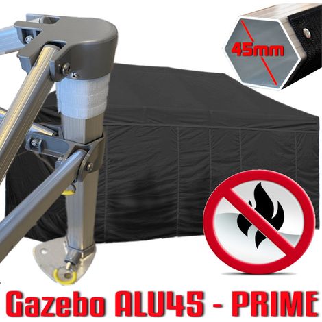 Gazebo 3x6 m nero certificato IGNIFUGO pieghevole alluminio piantone esagonale 45mm portatile estendibile richiudibile estensibile acciaio con laterali per fiere eventi stand chiosco tenda tendone mer (1/5)