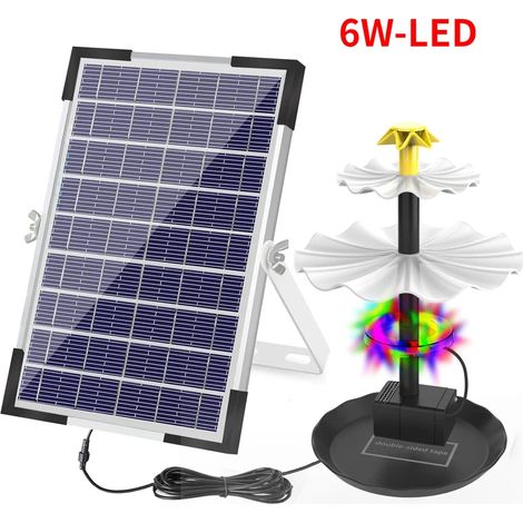 (6W-LED) Pompe à eau solaire à triple split à entraînement direct pour fontaine, pour la décoration extérieure de jardin et de cour, pompes solaires pour fontaine et bain d'oiseaux (1/5)