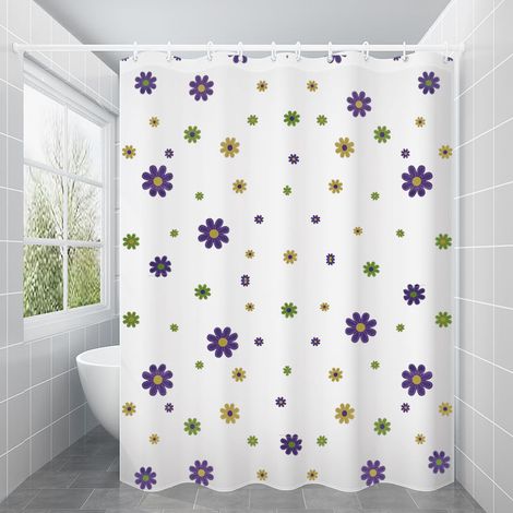 Rideau de douche 200 x 220 cm - Imperméable et antibactérien - Motif floral violet (1/4)