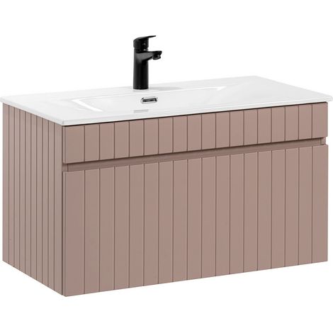 Waschtisch 80 cm Keramik Waschbecken IRAKLIO-56-ROSE rosa, B/H/T ca. 81/47,5/46 cm (1/5)