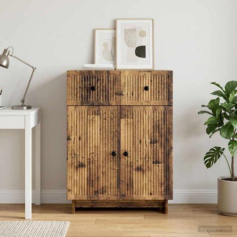 Buffet en bois d’ingénierie, 1 tiroir et 2 portes, bois ancien, 66 x 34,5 x 90 cm - PANGIVO (1/5)