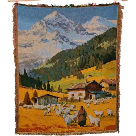 Couverture et tapisserie décorative paysage alpin, style nordique, 90×90 cm (1/5)