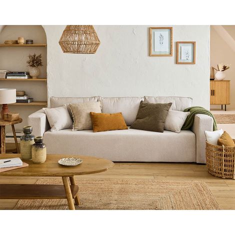 Bestmobilier – Canapé convertible 3 places avec coffre – Tissu beige – Couchage occasionnel 136x190 cm – Dossier rabattable – Fabrication européenne (1/5)