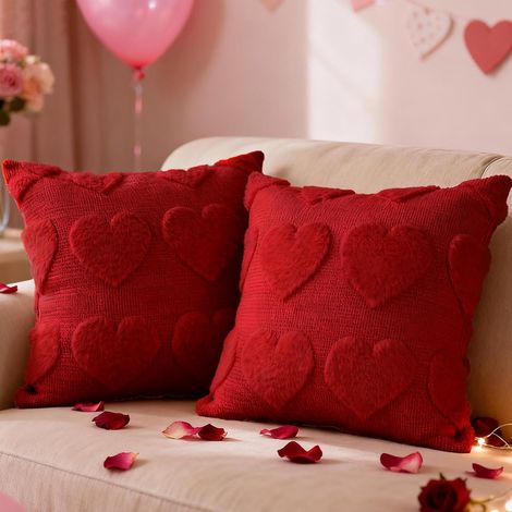 Juego de 2 fundas de cojín de San Valentín de 45 x 45 cm, decorativas con motivos de amor, para salón, dormitorio, sofá y cama (rojo, corazón grande) (1/5)