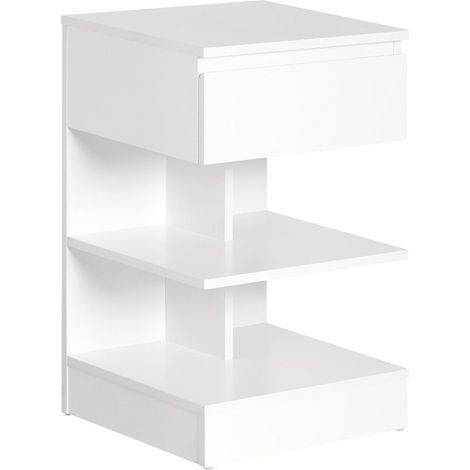Sobuy – Table de chevet bout de canapé 1 tiroir 2 étagères – Rangement moderne blanc – Dimensions L39×P39×H65 cm – FBT49W