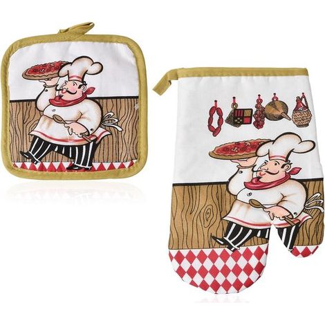 Guanti da forno, resistenti al calore, guanti da forno, guanti da cottura, incluso tappetino da tavola, resistenti al calore, spessi e sicuri, per cucinare, cuocere al forno, ecc. (1/2)