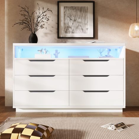 Sideboard mit LED und 6 Schubladen, 120 x 40 x 85 cm, Weiß HAVRYA (1/5)