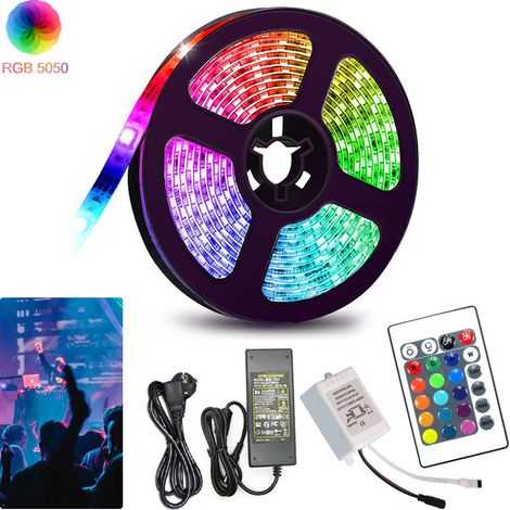 Jiubiaz 4m ruban LED interieur, guirlande lumineuse auto-adhésive, dimmable, 120 LEDs, changements de couleurs, livré avec télécommande à 24 touches