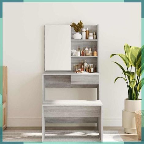 820491 Coiffeuse avec miroir Sonoma gris 74,5x40x141 cm (1/5)