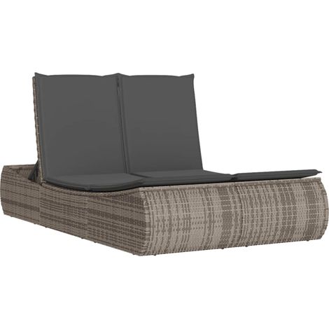 Maison Exclusive - Lettino Prendisole Doppio con Cuscini Grigio in Polyrattan