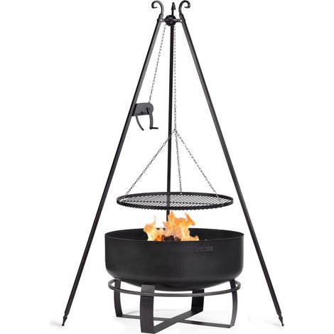 Kit Braciere da giardino "VIKING" XXL da 80 cm con griglia a treppiede da 180 cm con verricello e griglia in acciaio naturale da 70 cm (1/3)